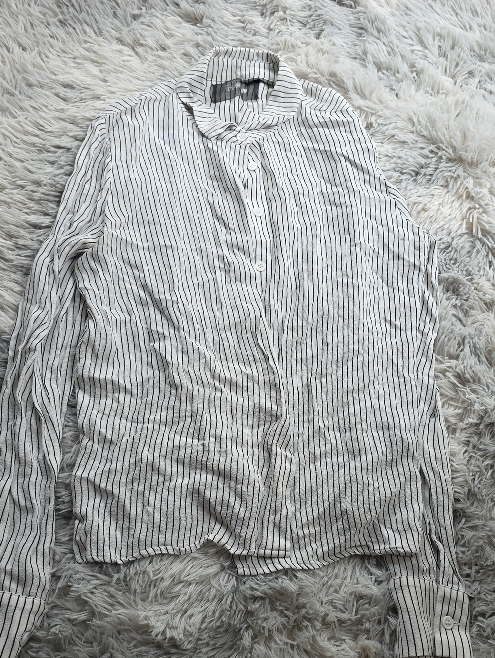 Reformation White Button-Down Shirt with Black Pinstripes